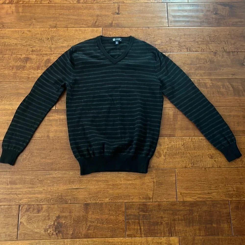 J Crew V Neck Merino Wool Striped Sweater